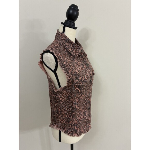 English Rose Womens Animal Print Sleeveless Vest Beaded Collar NWOT Size M/L - Picture 4 of 14